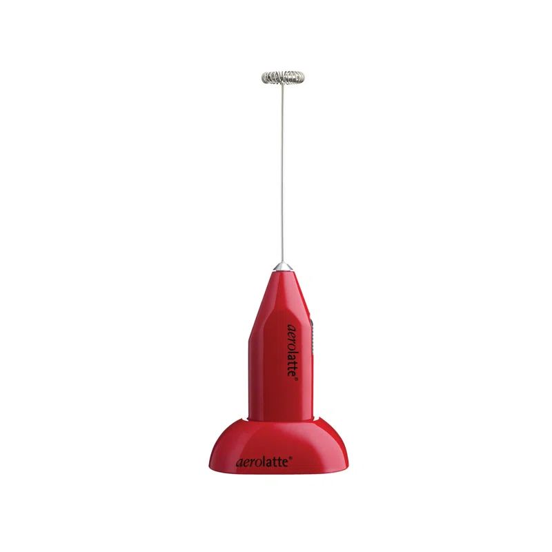 Red Stainless Steel Handheld Milk Frother with Stand