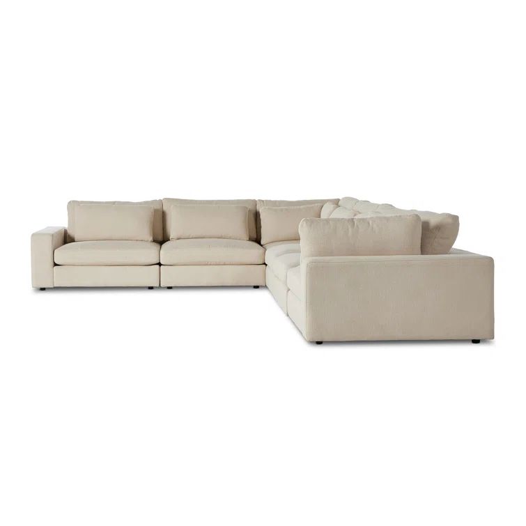 Clairmont Ivory Six-Piece Fabric Sectional with Ottoman