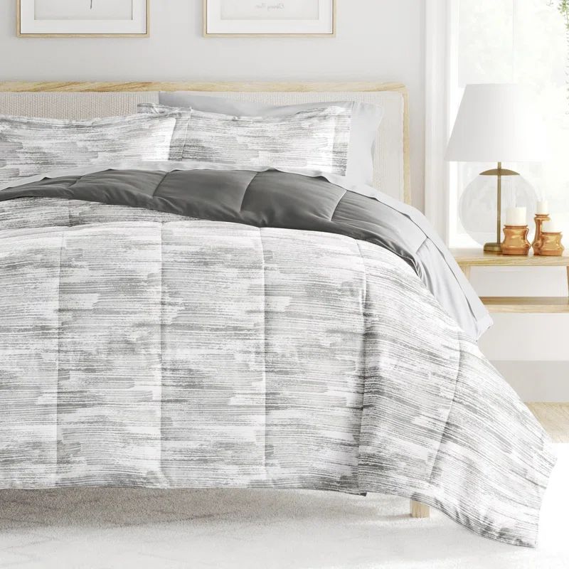 Full Gray Textured Stripe Microfiber Bed in a Bag Set