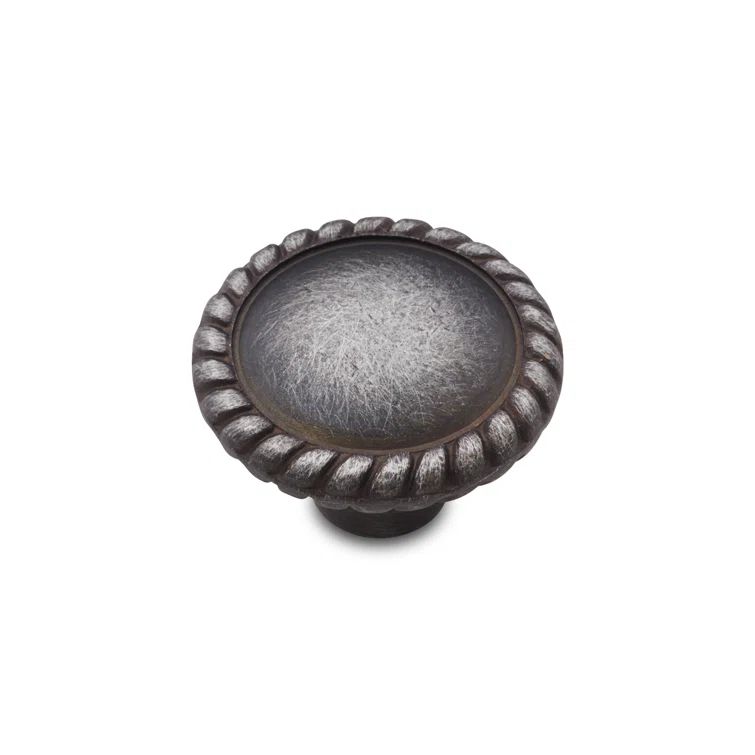Distressed Nickel Round Mushroom Cabinet Knob with Mounting Hardware
