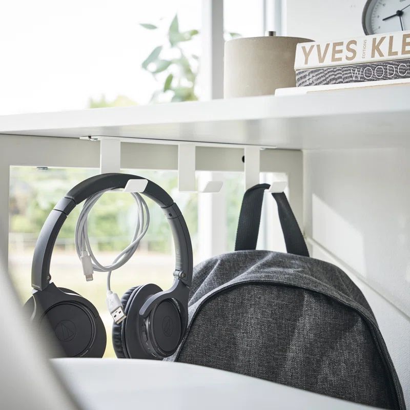 White Steel Under-Desk Storage Hooks
