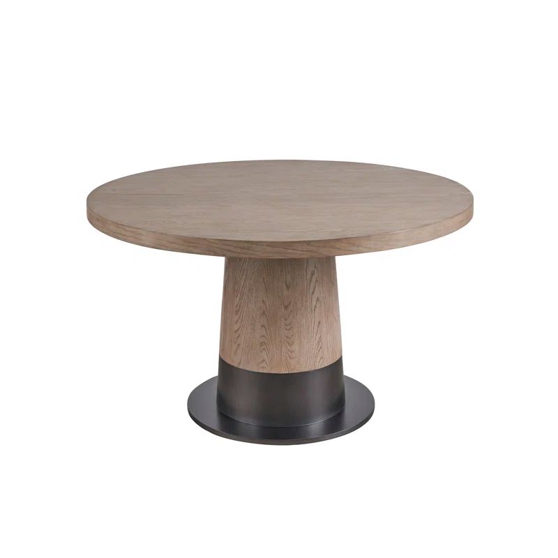 Gray Oak Extendable Round Mid-century Modern Dining Table