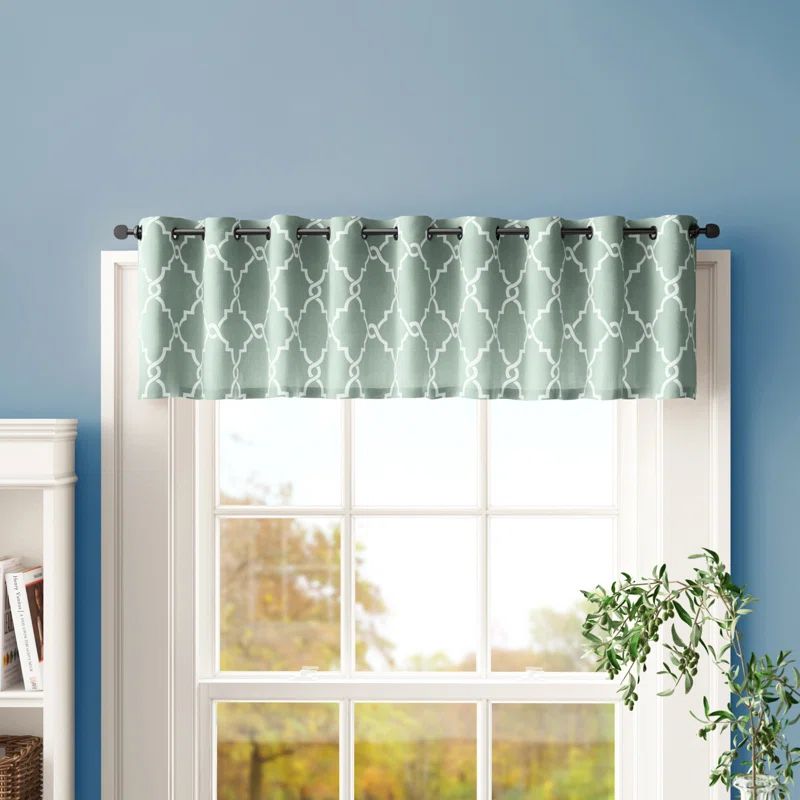 Seafoam Cotton Blend Fretwork Grommet Top Window Valance
