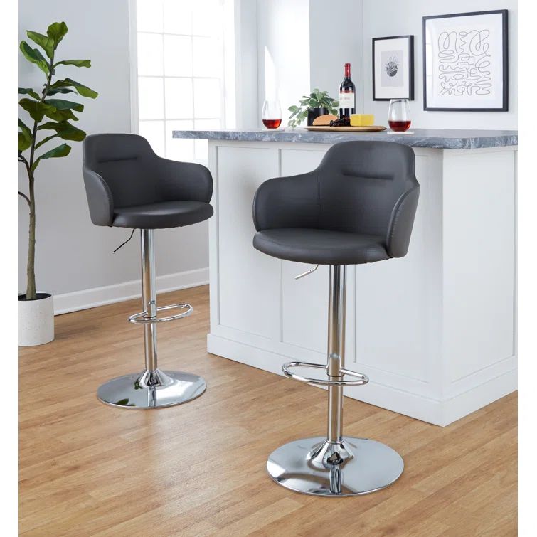 White Faux Leather Adjustable Swivel Bar Stools with Metal Base
