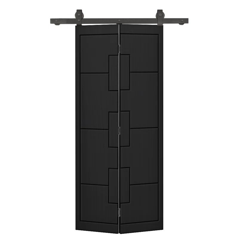 Black Prefinished MDF Modern Bi-Fold Barn Door with Sliding Hardware Kit