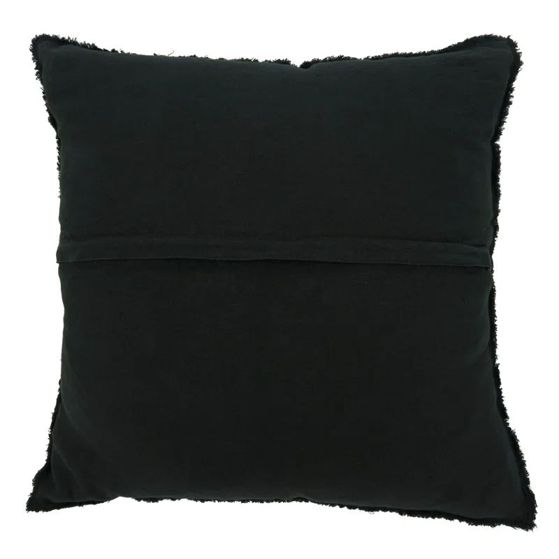 Black Linen Fringed Design Down-Filled Throw Pillow, 20"x20"