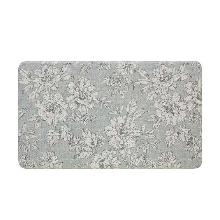 Gray Floral Anti-Fatigue PVC Kitchen Mat, 17.5" x 32"