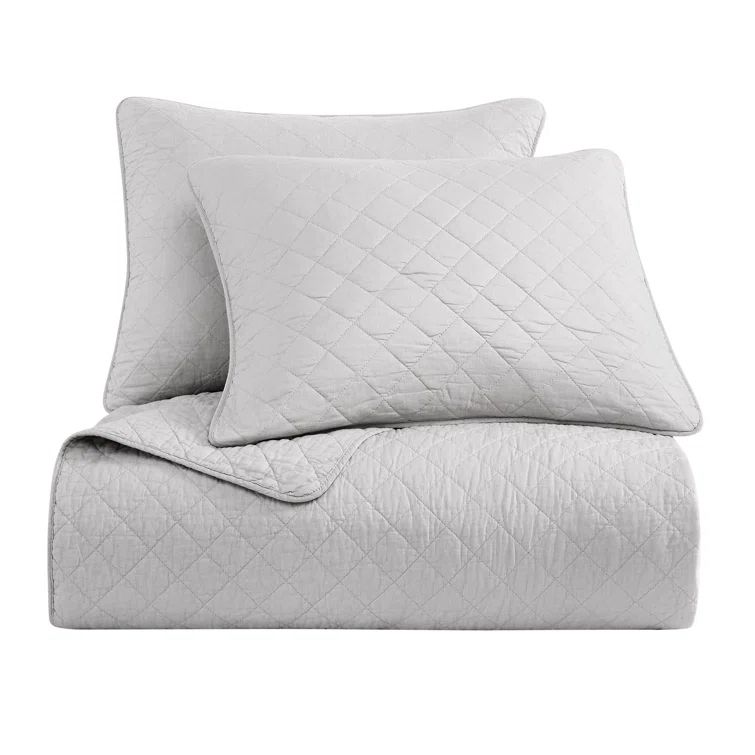 Gray Twin Cotton Diamond Quilted Quilt Set