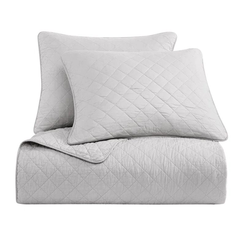 Gray Twin Cotton Diamond Quilted Quilt Set