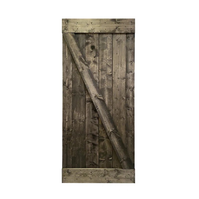 Espresso Stained Pine Wood Single Barn Door with Black Hardware