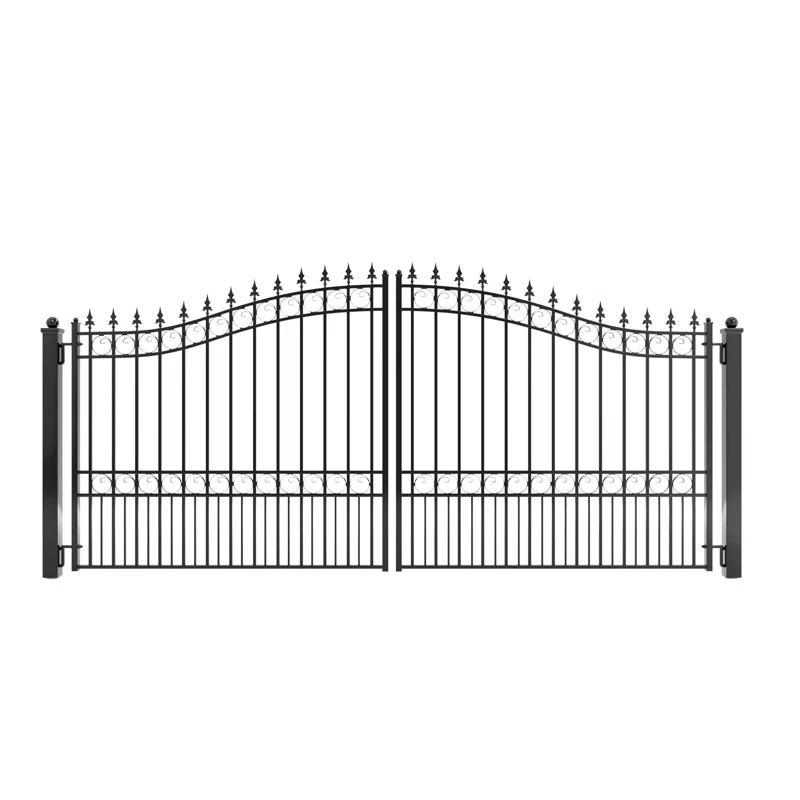 Black Steel Dual Driveway Gate with Pedestrian Gate