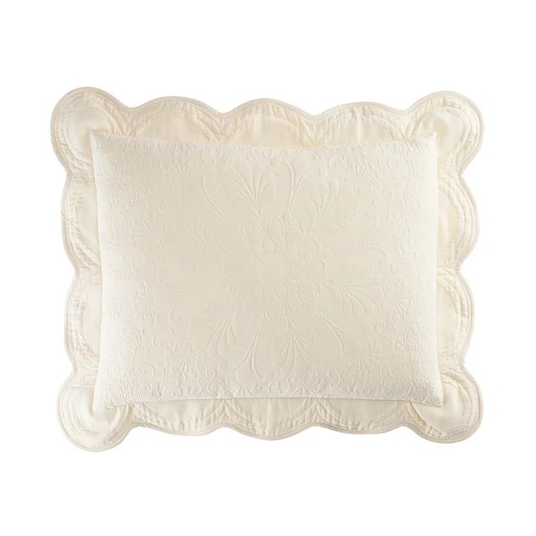 Ivory Cotton King Pillow Sham with Embossed Floral Design