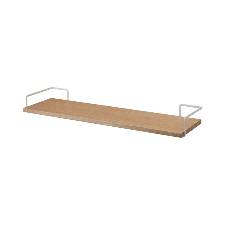 White Wall-Mounted Wood Shelf with Steel Brackets