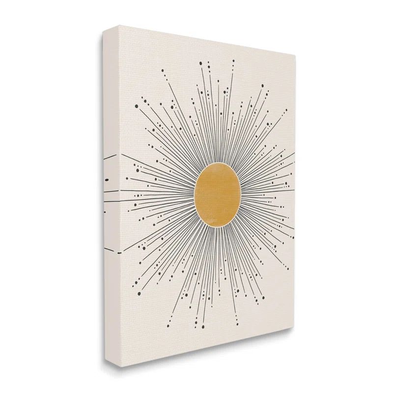 Large Yellow and Black Art Deco Sunburst Canvas Wall Art