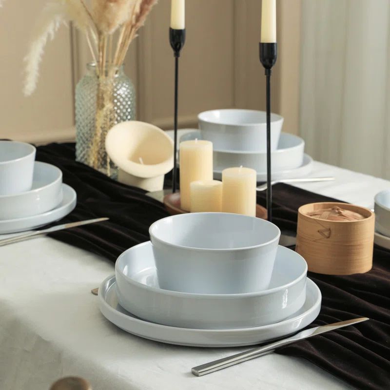 White Ceramic 24-Piece Dinnerware Set, Service for 8