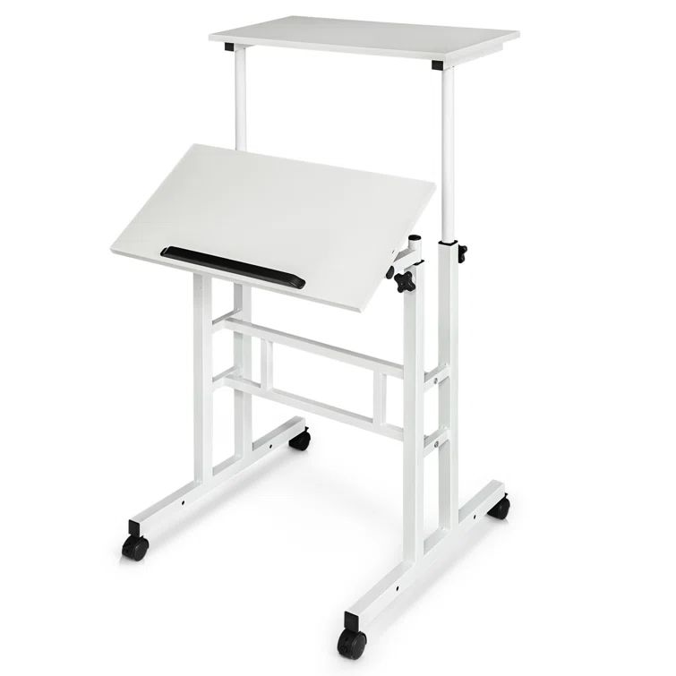 White Adjustable Height Standing Desk with Keyboard Tray