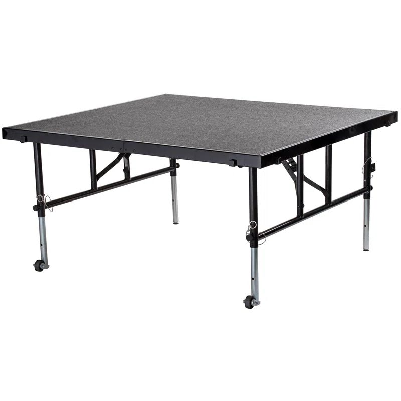 Adjustable Height Grey Carpeted Portable Stage with Steel Frame