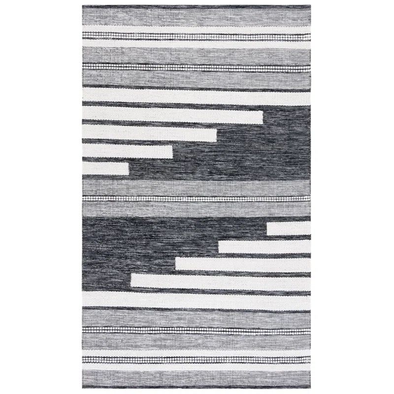 Bohemian Ivory and Black Handwoven Synthetic Stripe Area Rug 4' x 6'