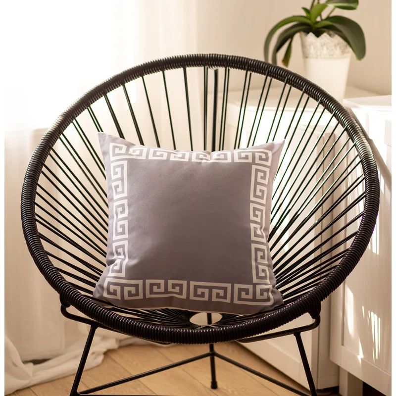Gray and White Greek Key Polyester Euro Pillow Covers, Set of 4
