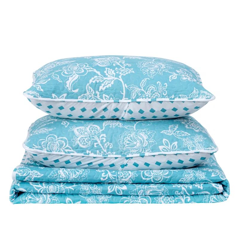 Emma Blue Reversible Microfiber Full Quilt Set
