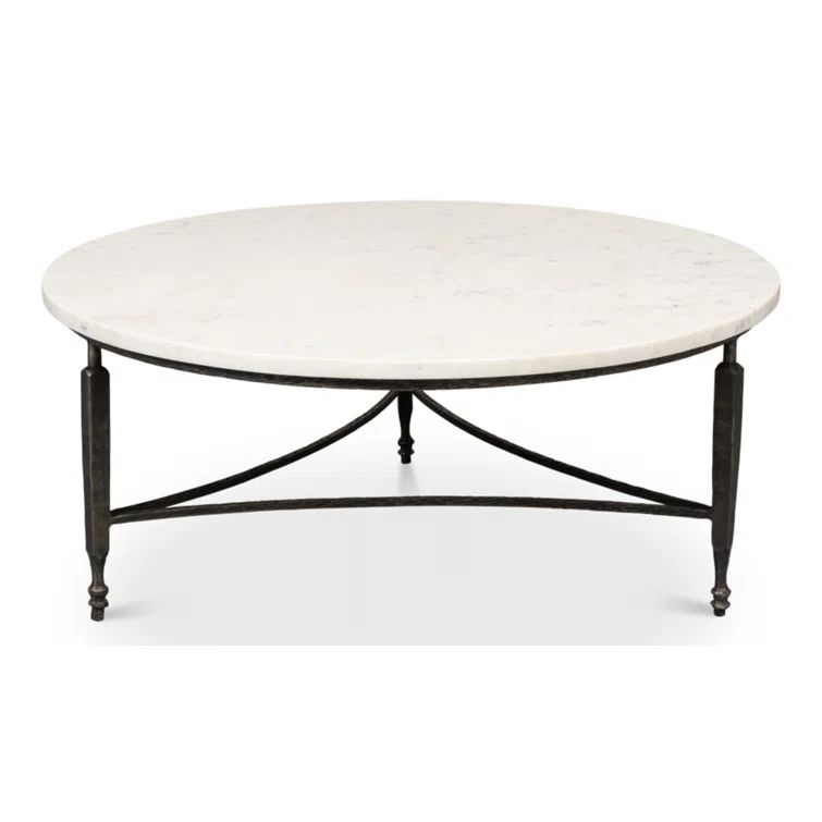Round White Marble Coffee Table with Black Metal Legs