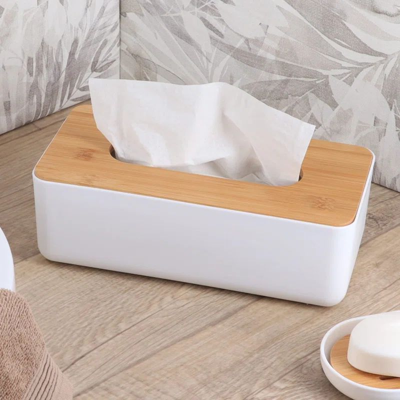 White Bamboo Top Rectangular Tissue Box Cover