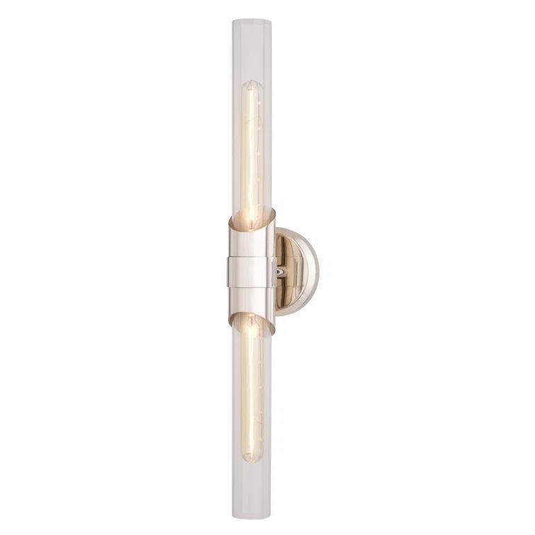 Webster Polished Nickel Cylinder Vanity Wall Sconce with Clear Glass