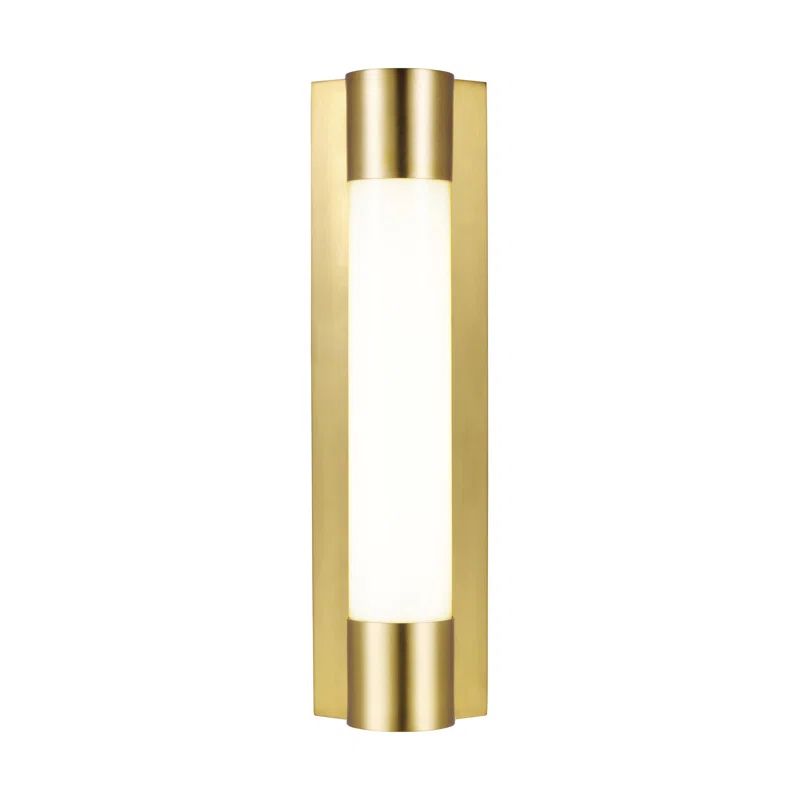 Burnished Brass Cylinder LED Vanity Light with Milk White Glass Shade