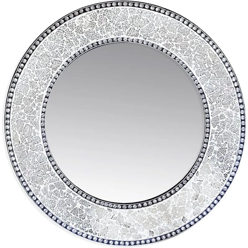 Artisan Silver Mosaic 24'' Round Wood & Glass Wall Mirror