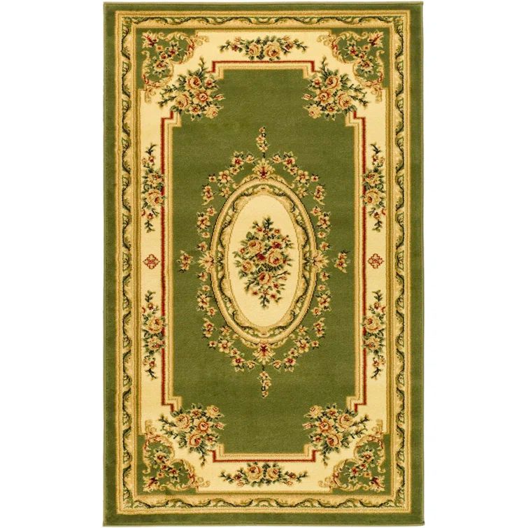 Sage and Ivory Floral Rectangular Synthetic Area Rug