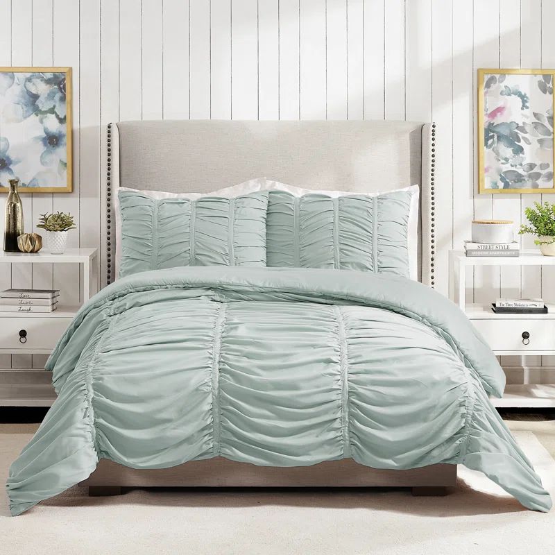 Emily White Ruched Polyester Full Comforter Set
