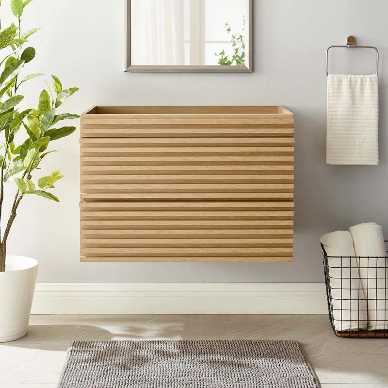 Walnut Grain Oak 30" Wall-Mounted Mid-Century Modern Vanity Base