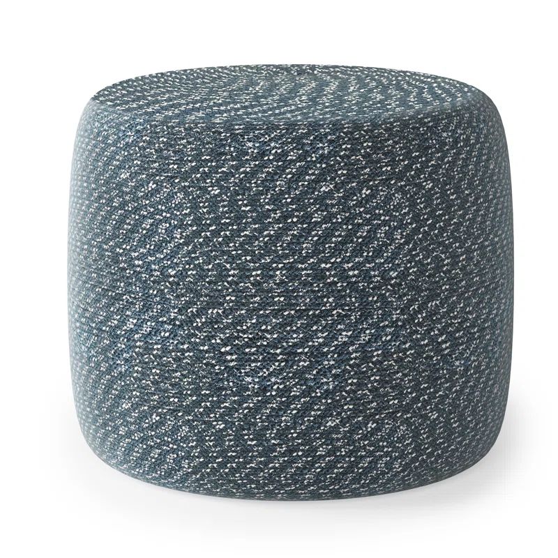 Bayley Round Braided Pouf in Aegean Blue and Natural Cotton