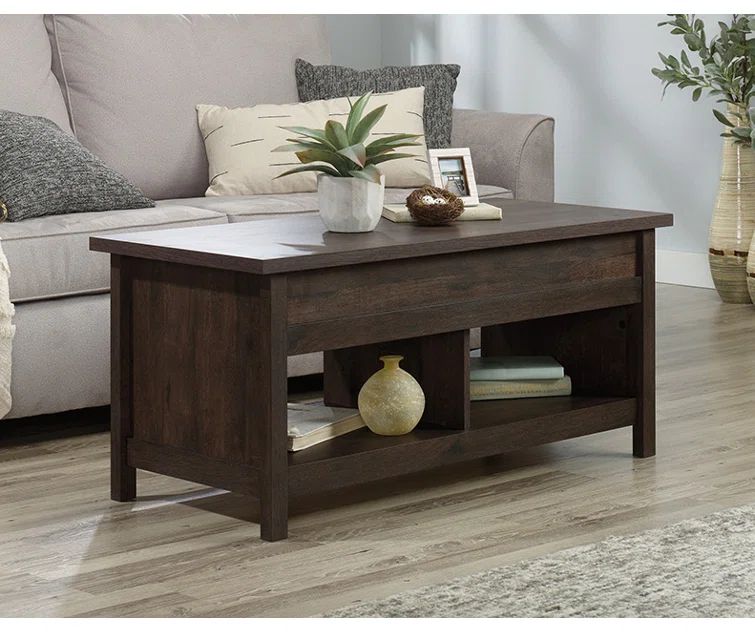 Vintage Coffee Oak Rectangular Lift-Top Coffee Table with Storage