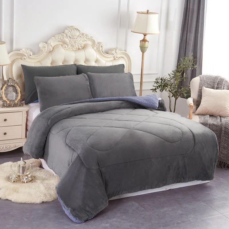 King Gray Reversible Down Alternative Comforter Set