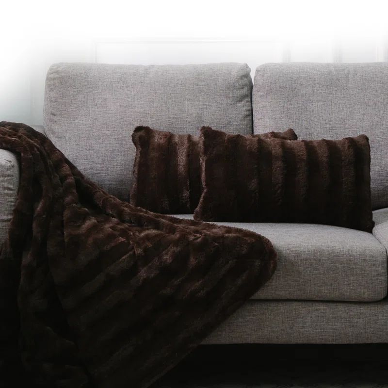 Chocolate Faux Fur Decorative Throw Pillows Set of 2