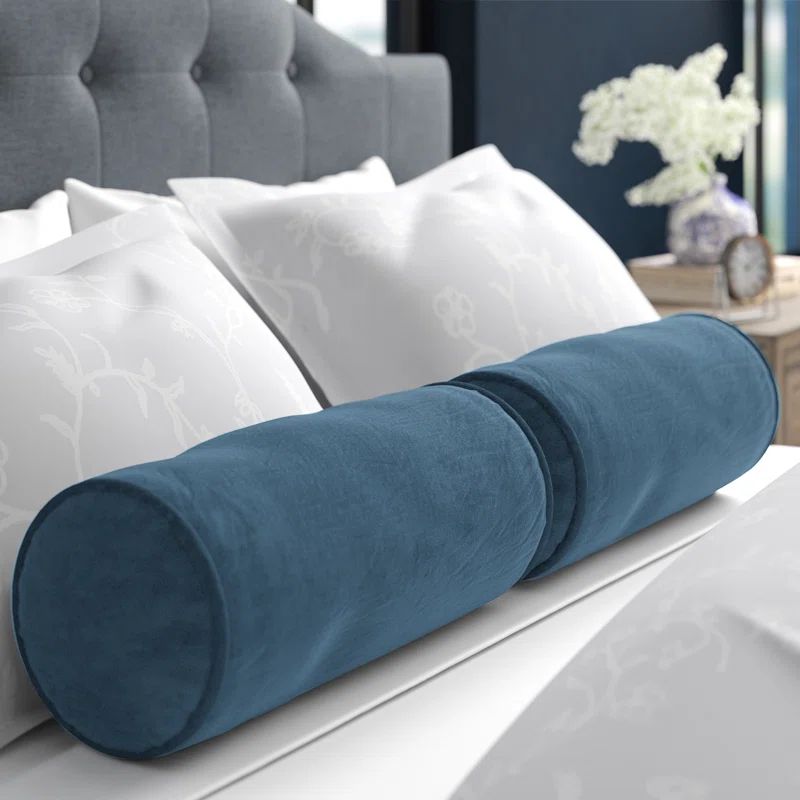 Indigo Microsuede Rectangular Bolster Pillows Set of 2