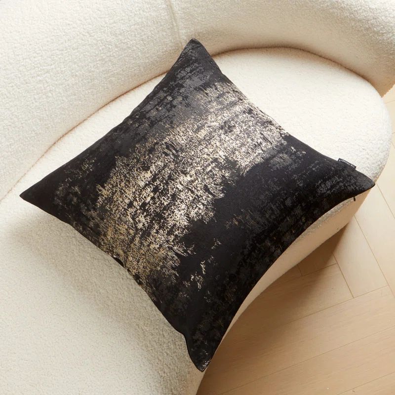 Luxurious Black and Gold Velvet Jacquard Throw Pillow Cover 20" x 20"
