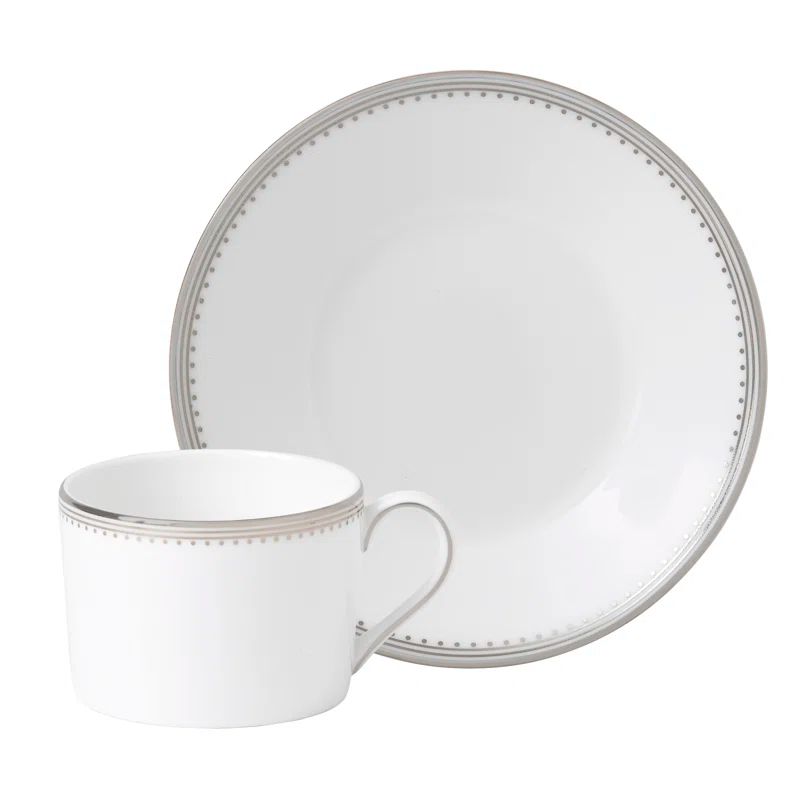 Elegant Ceramic Teacup & Saucer with Platinum Banding, 7.1oz