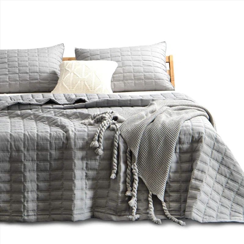 Oversized Queen Dark Grey Microfiber Reversible Quilt Set