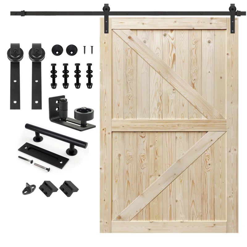 Natural Spruce 52" x 96" Barn Door with Black Hardware Kit