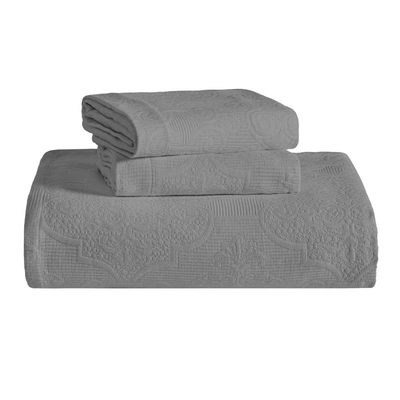 Twin Gray Cotton Medallion Bedspread Set with Pillow Sham