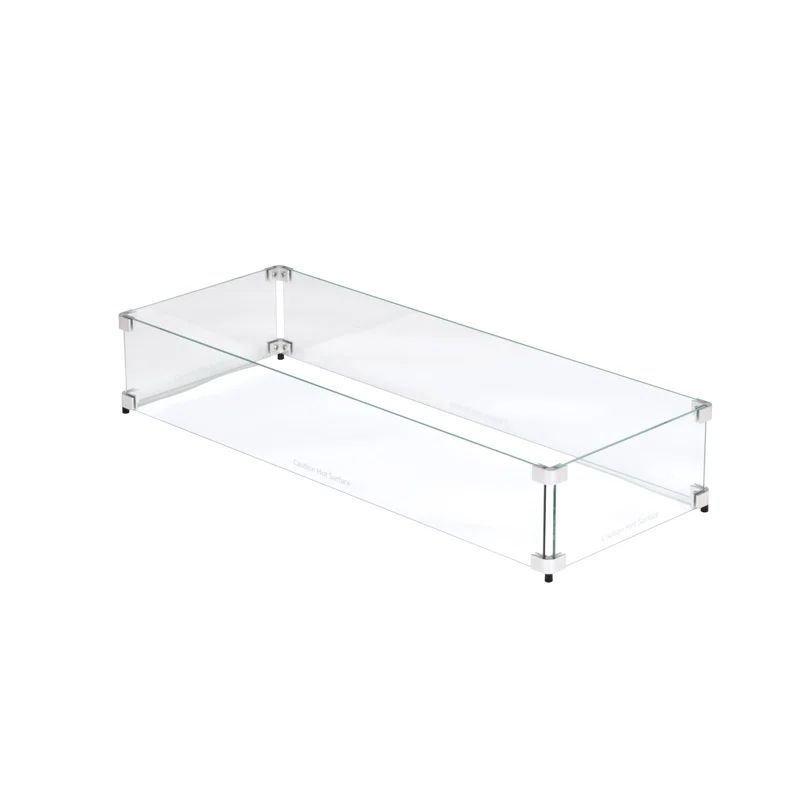 Clear Tempered Glass Fire Pit Wind Guard, 35" x 15" x 6"