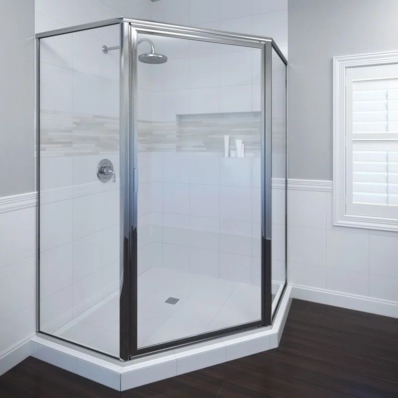 Deluxe Chrome Framed Neo-Angle Hinged Shower Door with Clear Glass