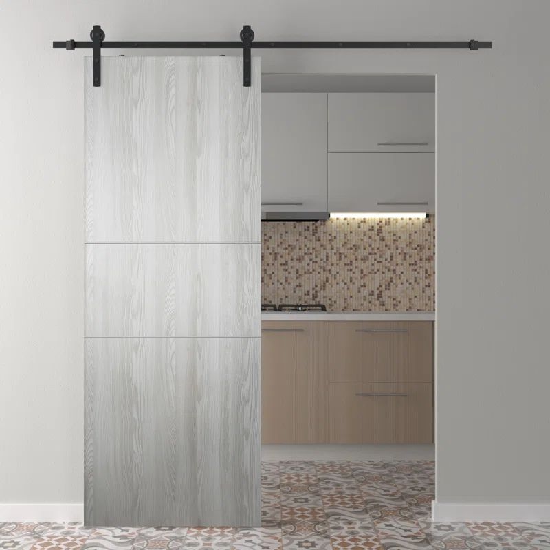 Ribeira Ash Solid Core Sliding Barn Door Kit with Black Hardware