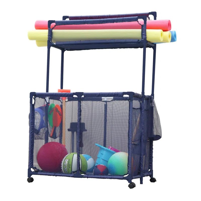 Blue Weather Resistant PVC and Mesh Pool Storage Organizer with Wheels