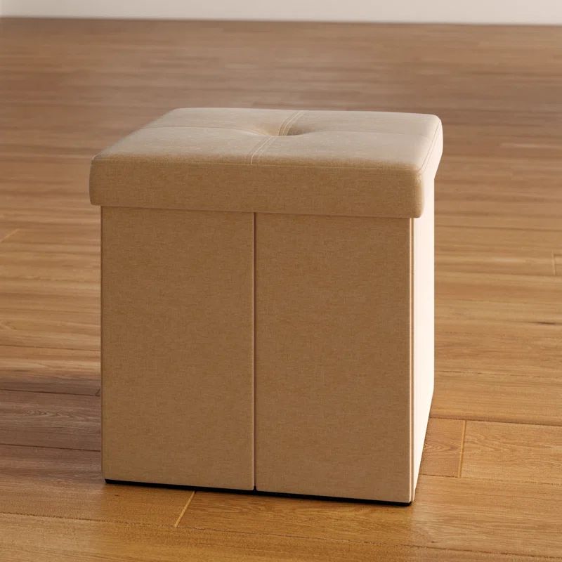 Elegant Gold Faux Leather Folding Storage Ottoman Cube