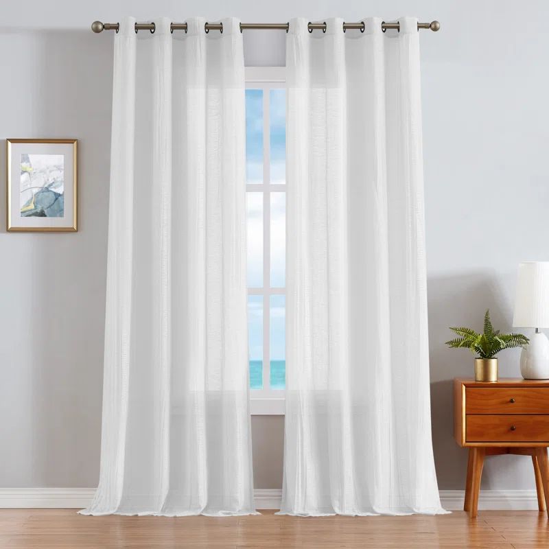 Cordelia White Sheer Linen Grommet Window Panels, 52" x 108"
