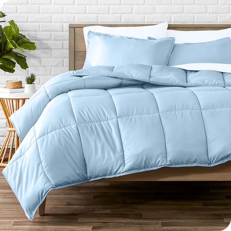 Twin XL Light Blue and White Microfiber Down Alternative Bed in a Bag Set