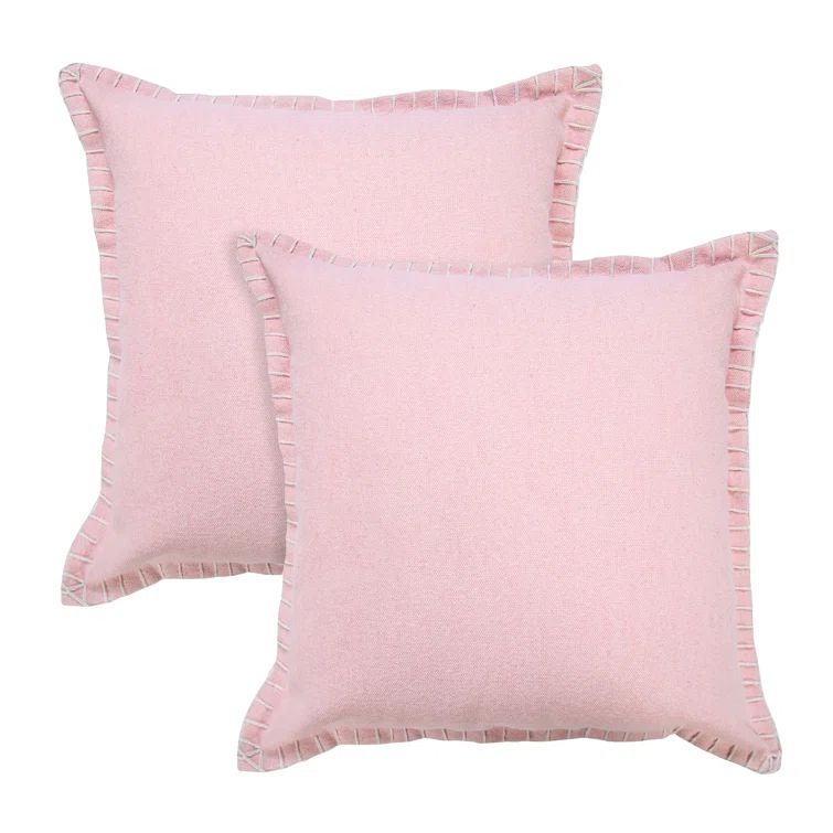 Nellie Pink Cotton Embroidered Border 20" x 20" Throw Pillow Set